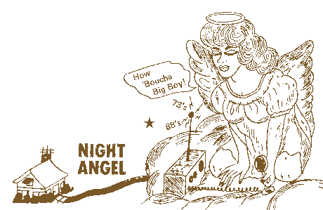 Night Angel illustration of angel woman with radio set
